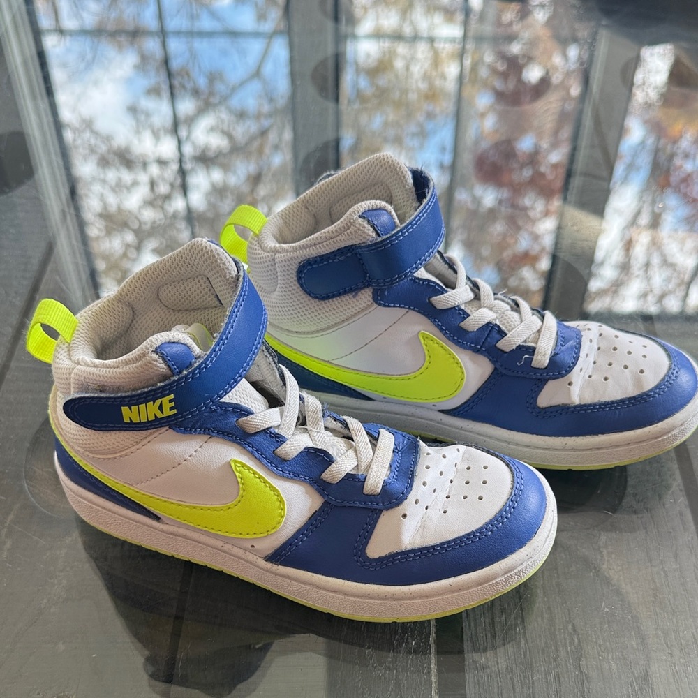 Nike Kids Sneakers in Blue, White, and Neon Yellow